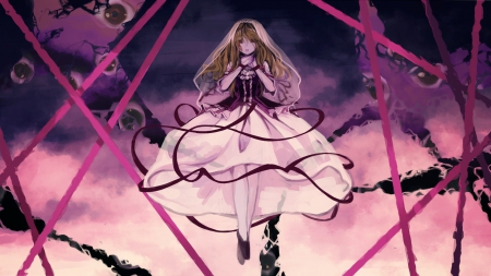 Can't bear it anymore - anime, angst, girl, blonde hair, solo, manga, touhou, yakumo yukari, creepy