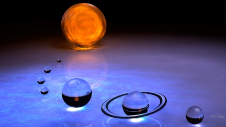 Bright Orb - droplets, abstract, blue, circles, water, oragne, orbs, dew