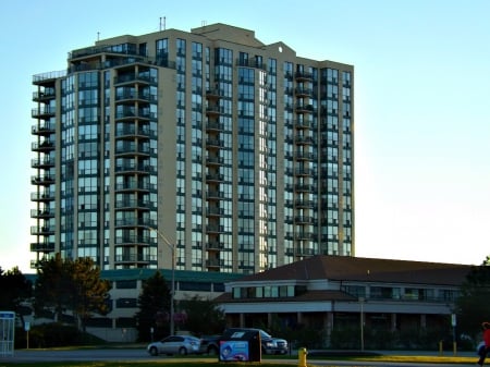 Barrie's condo's - sky, condo, trees, buildings