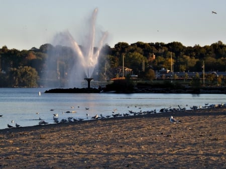 Barrie's centennial Beach - beach, water display, blue, water, sand