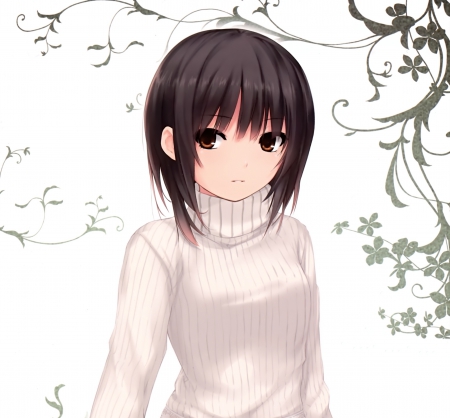 ♡ Maiden ♡ - pretty, anime, kawaii, female, maiden, short hair, plain, hd, nice, brown eyes, anime girl, hot, girl, simple, lovely, brown hair, sweet, white, lady, cute, sexy