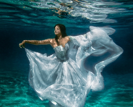 Underwater brunette - brunette, woman, dress, underwater