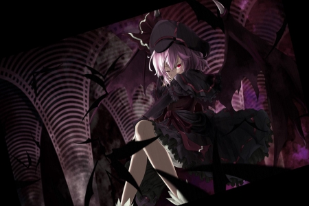 Touhou - pretty, anime, beautiful, dress, girl, vampires, beauty, dark, succubus, black, purple, wings, demon