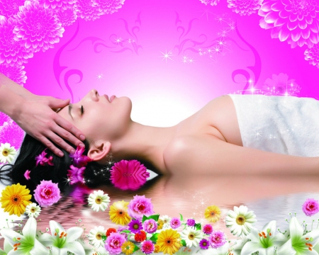 Relaxing moment - woman, relaxing, spa, flowers