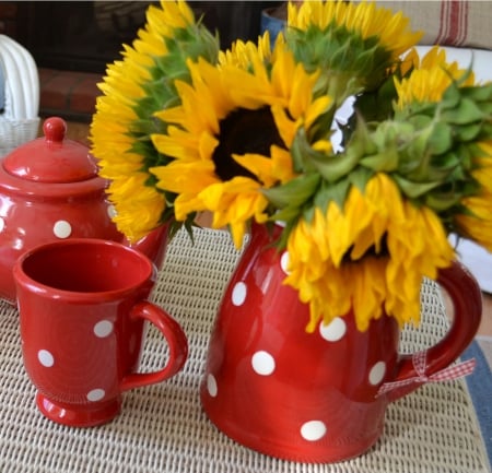 Finding Joyâ™¥ - morning, polka dots, sunflowers, yellow, sweet, wonderful