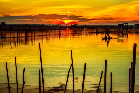 Early Dawn! - nature, lagoon, dawn, sun