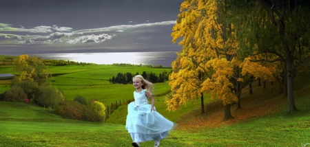 by Igor Zenin - sky, field, girl, nature, autumn, green