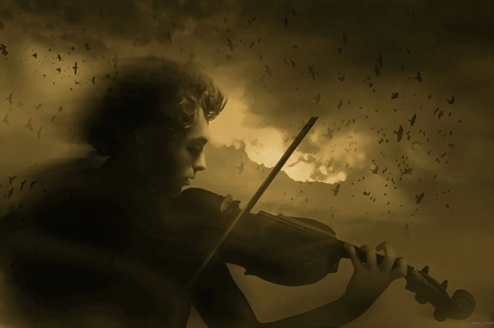 my love adagio - music, adagio, violinist, sky