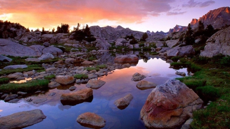 Lake - nature, lake, sunset, stram