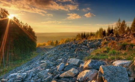 *** Sunset in mountains *** - forest, mountains, trees, sunset, nature