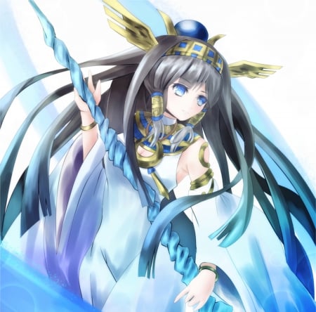 Blue Scepter - anime, female, maiden, dress, long hair, emotional, sad, sorrow, gown, anime girl, serious, beautiful, hot, girl, beauty, lady, black hair, cute, sexy