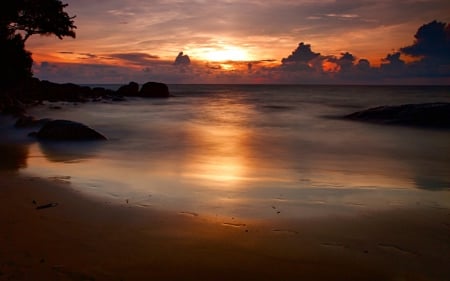 Foot Prints on the Beach - nature, beach, sunset, foot prints