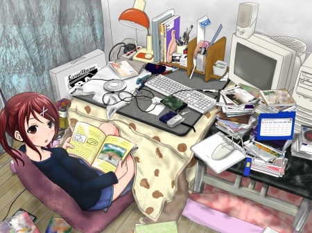 Anime - anime, room, girl, cg