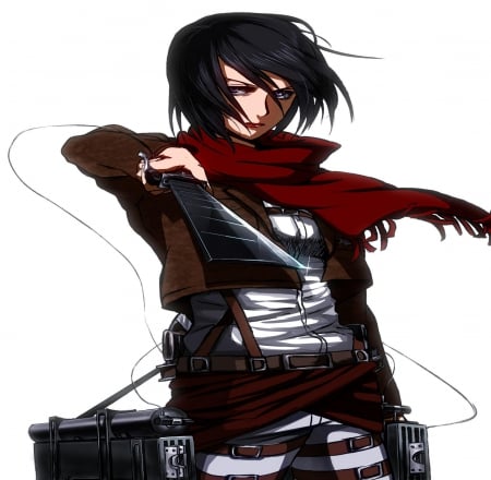 Mikasa - shingeki no titan, girl, warrior, anime, weapon, mikasa, attack