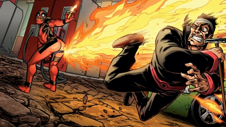 Deadpool - comic, deadpool, fire, cartoon