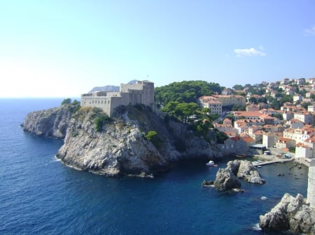 castle by the sea - sea, city, castle, medieval