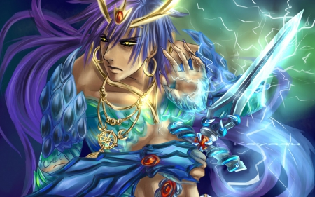 Sinbad - game, blue, sinbad, sword, the labyrinth of magis, man, boy, fantasy, green, koyasu