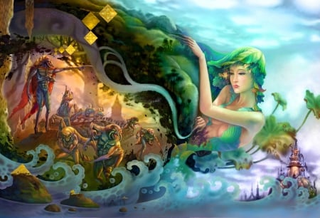 Goddess - woman, girl, fantasy, goddess, sutat palama, art, mermaid, blue, green