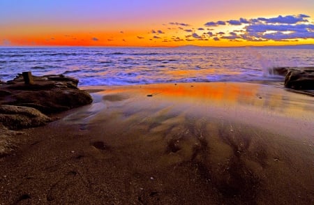 THE DAY ENDS... - shore, sunset, nature, sea, sky