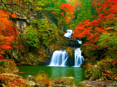 AUTUMN FALLS - waterfalls, forest, nature, autumn