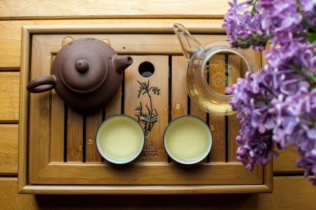 *** STILL LIFE *** - tea, flowers, time for, nature, lilacs