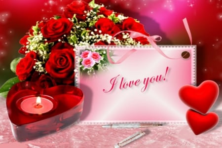 I Love You - love, romantic, pretty, valentine, cute, red roses