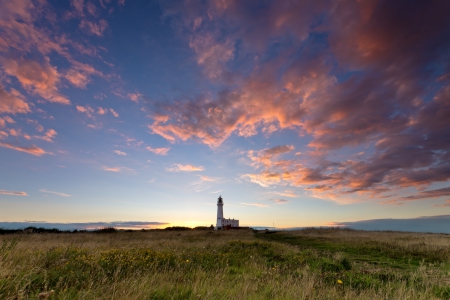 Lighthouse - grass, Lighthhouse, nature, sky