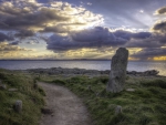 path down to a bay at sunset hdr