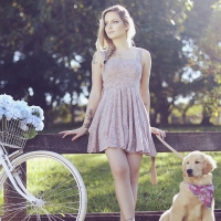 gorgeous blonde with bicycle with canine