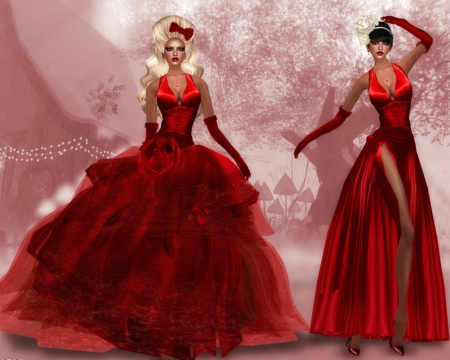 Lady in red - woman, pose, red dress, 3d