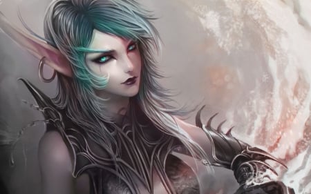 World of Warcraft - woman, elf, girl, fighter, fantasy, armor, wow, art, game, pink, world of warcraft, green