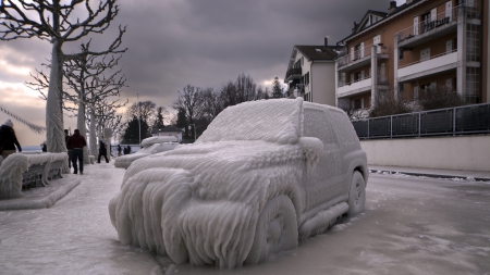 amazing ice storm - street, storm, city, ice, cars