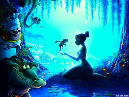 The Princess and the Frog - Mama Odie, Louis, Tiana, Juju, animated, Naveen, classic, movie, The Princess and the Frog, fairy tale, disney