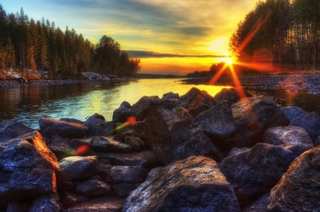 Sunset - nature, sky, sunset, rocks