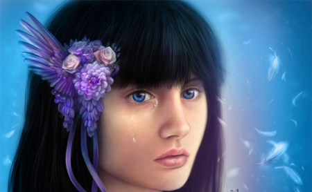 Girl - flower, girl, fantasy, digital art