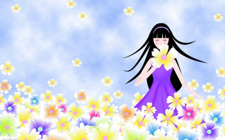 Vector arts - flowers, vector arts, purple, woman