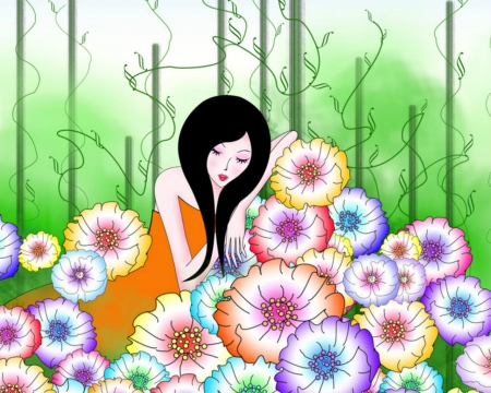 Vector arts - flowers, girl, vector arts, art