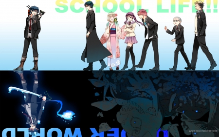 Ao No Exorcist - anime, good and bad, blue exorcist, demons, cool, light, dark, Ao No Exorcist, girls, human, humen, boys, friends