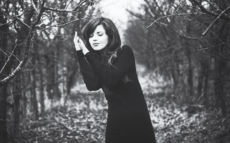 In Silence - woman, brunette, forest, model