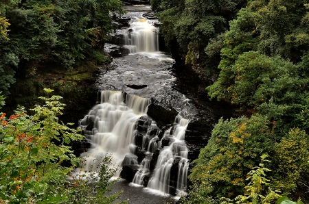 Corra Linn Falls, Scotland - nature, scotland, trees, waterfall