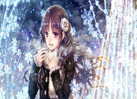 Winter Day - long hair, winter, cute, orginal, yuki, girl, snow