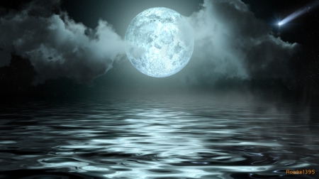 *** Beautiful moon *** - beautiful, moon, dark, ocean, night