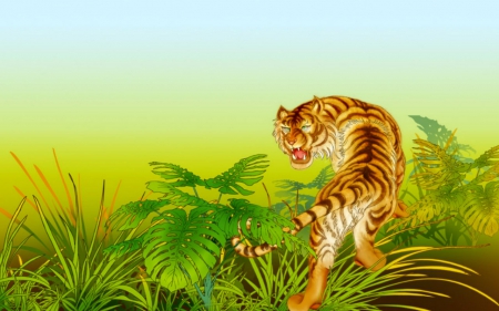 Tiger - animals, cartoons, tiger, cat, wild