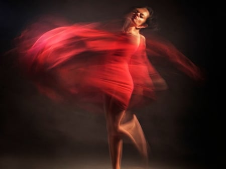 Dancer in Motion - dancer, woman, abstract, red