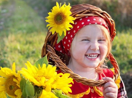 sunny smile - sunflowers, sunny smile, child, beautiful