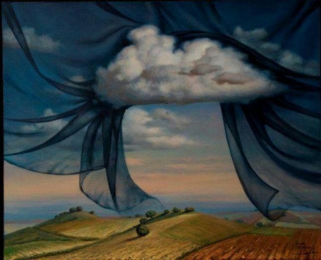 blue sky - photomanipulation, sky, curtains, collage, tale, clouds, fantasy