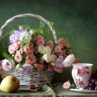 Basket  with beautiful  roses - Still life