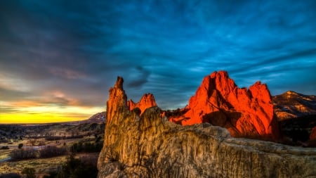 spectacular colorful landscape - clouds, roads, hills, landscape, colors, rocks