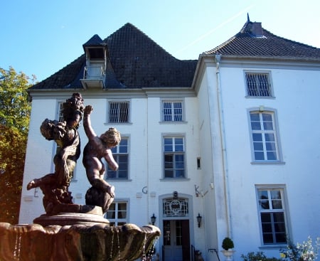 Old house - architecture, fountain, ancient, hous