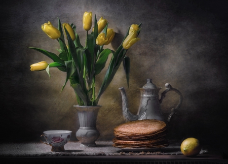 *** Tulips - still life *** - flower, tulips, flowers, yellow, nature